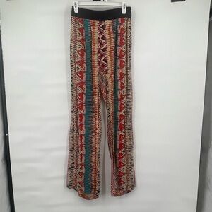 Earthbound Trading Co. boho print multicolor flowy wide leg pull on pants